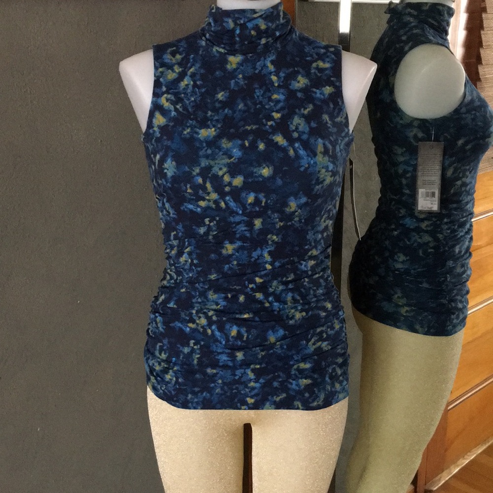 NWT Ruff Hewn Sleeveless Print Mock Neck Shirred Top XS